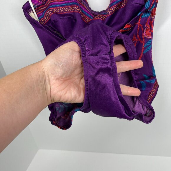 Sirena Deep Purple Paisley Patterned Halter Adjustable One piece swimsuit Sz. 12 - Picture 3 of 9